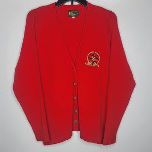 Women's Cardigan Sweater Balmoral Botany Wool Red Metallic Buttons L Scotland